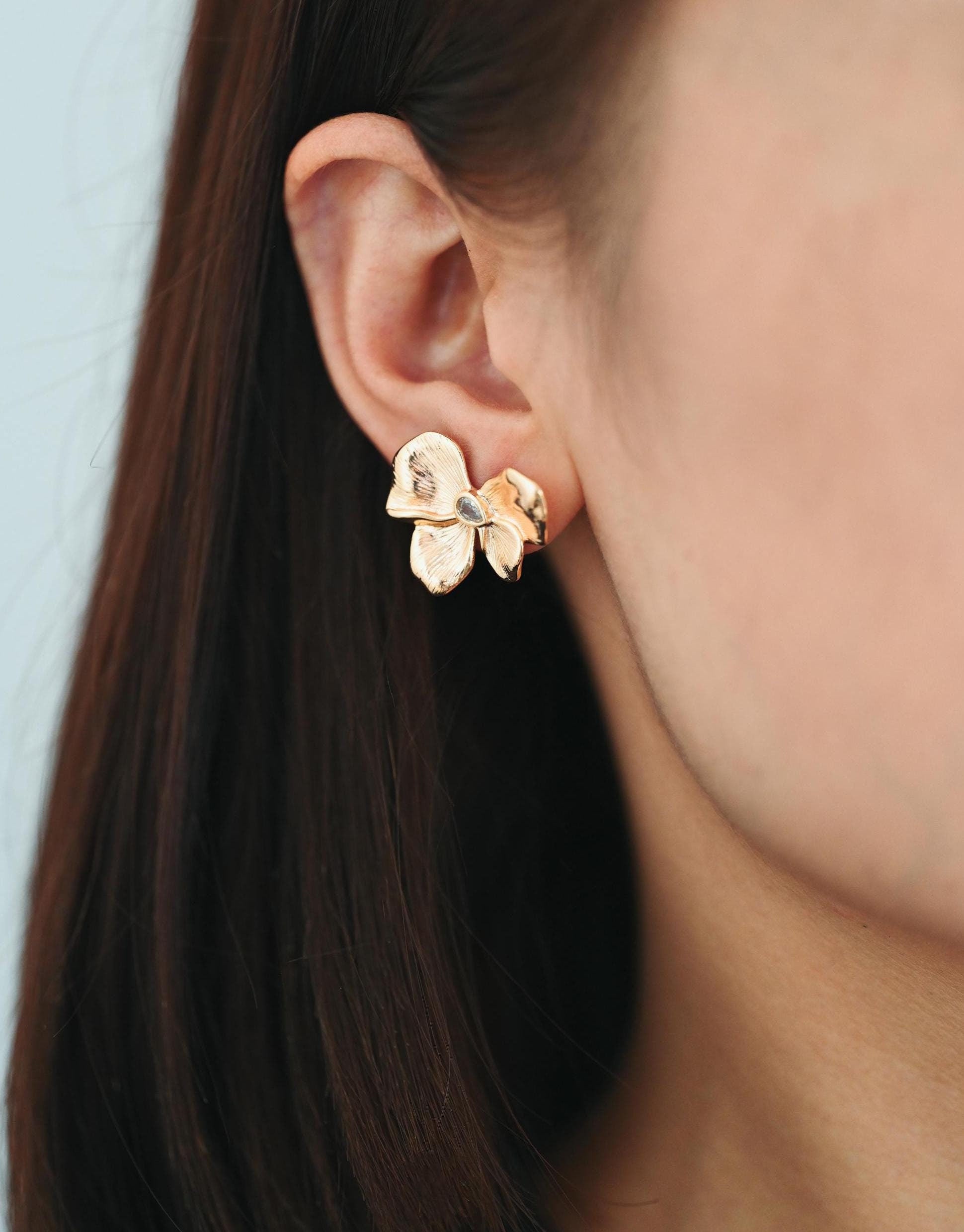 4pcs CZ Pave Gold/ Silver Tone Bowknot Earrings, 18K Real Gold/ Rhodium plated Brass, Flower Stud Earrings (GB-4493)